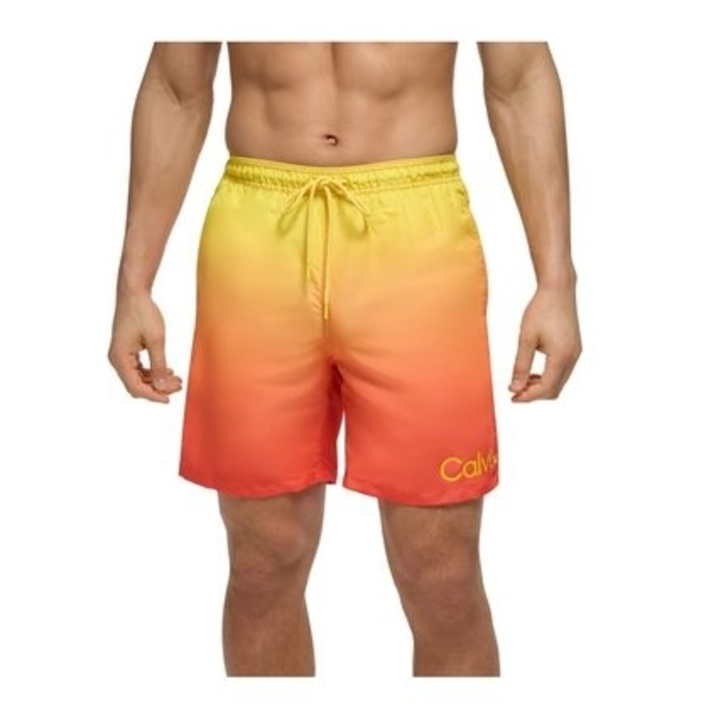 Calvin Klein Men's Gradient Swim Shorts - Yellow and Orange size 2XL Fast drying